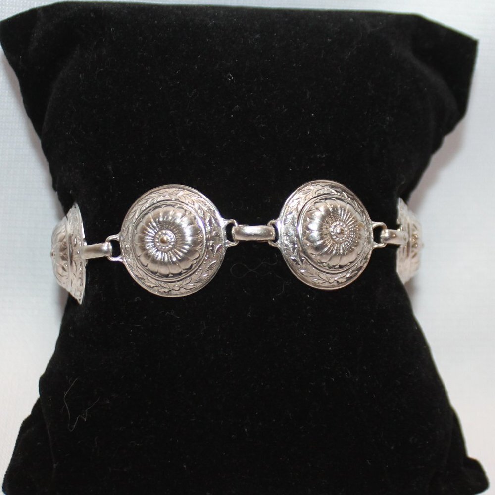 Vintage Marino Silver Etruscan Style Round Disc Bracelet